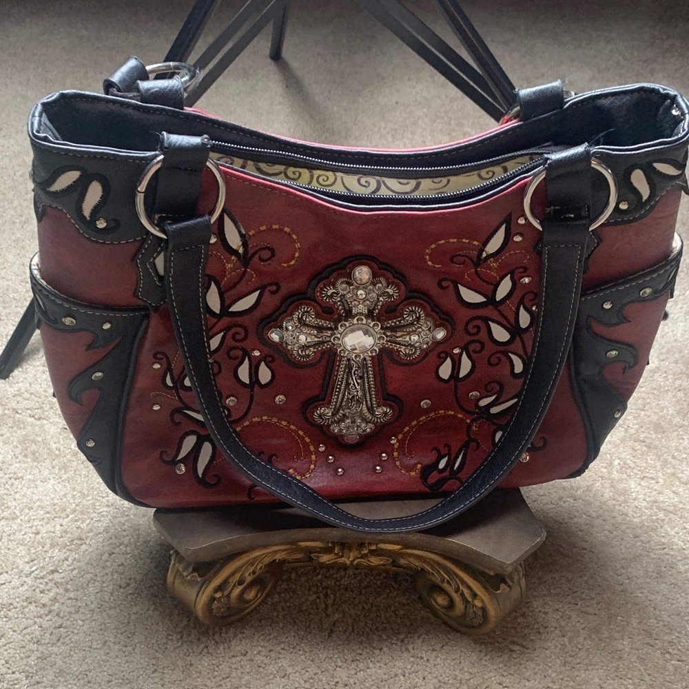 Elegant Red Embellished Shoulder Conceal Bag